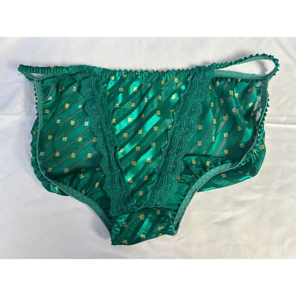 Vintage Victoria's Secret Gold Label Green String Satin Bikini Panties Panty M 6 - Picture 1 of 4